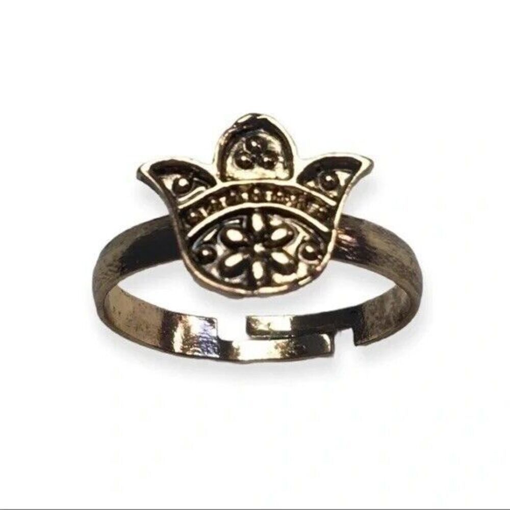Gold Tone Hamsa Ring Adjustable Size 8.5 Protection Talisman